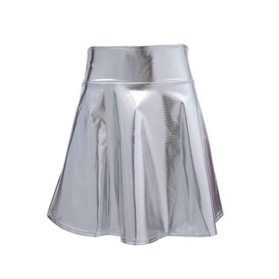 Женская клубная юбка трапециевидной формы из глянцевой поверхности из искусственной кожи со свободным подолом, эластичной талией и высокой талией, плиссированная, мягкая мини-юбка для коктейльной вечеринки