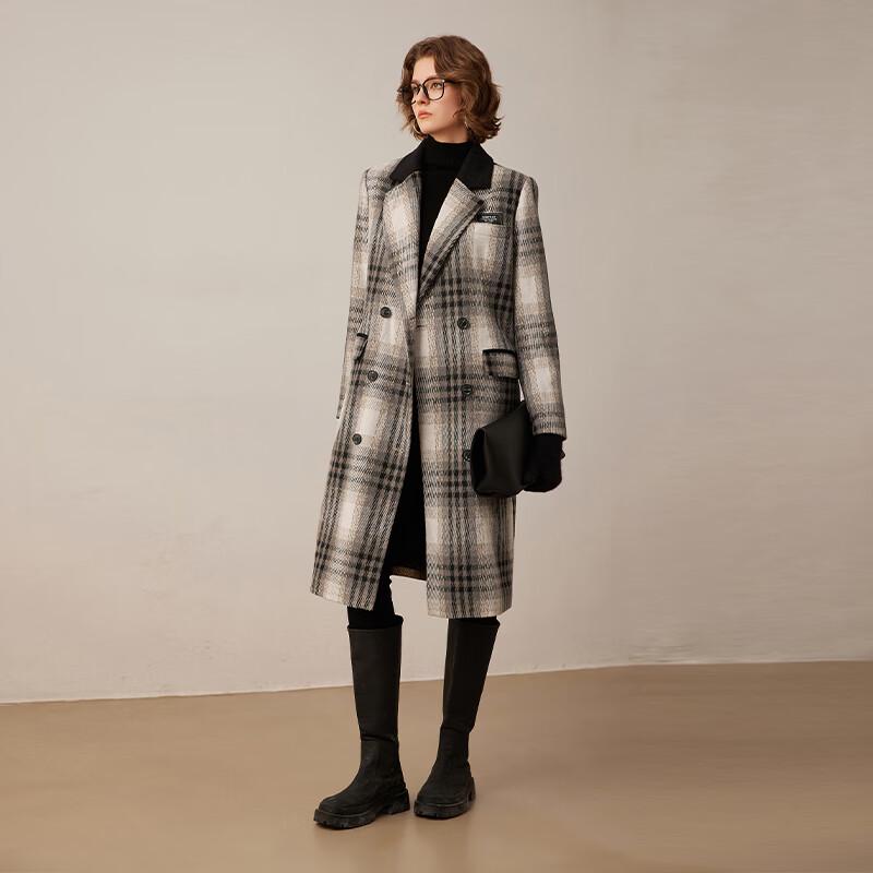 Женское ретро клетчатое свободное длинное зимнее пальто