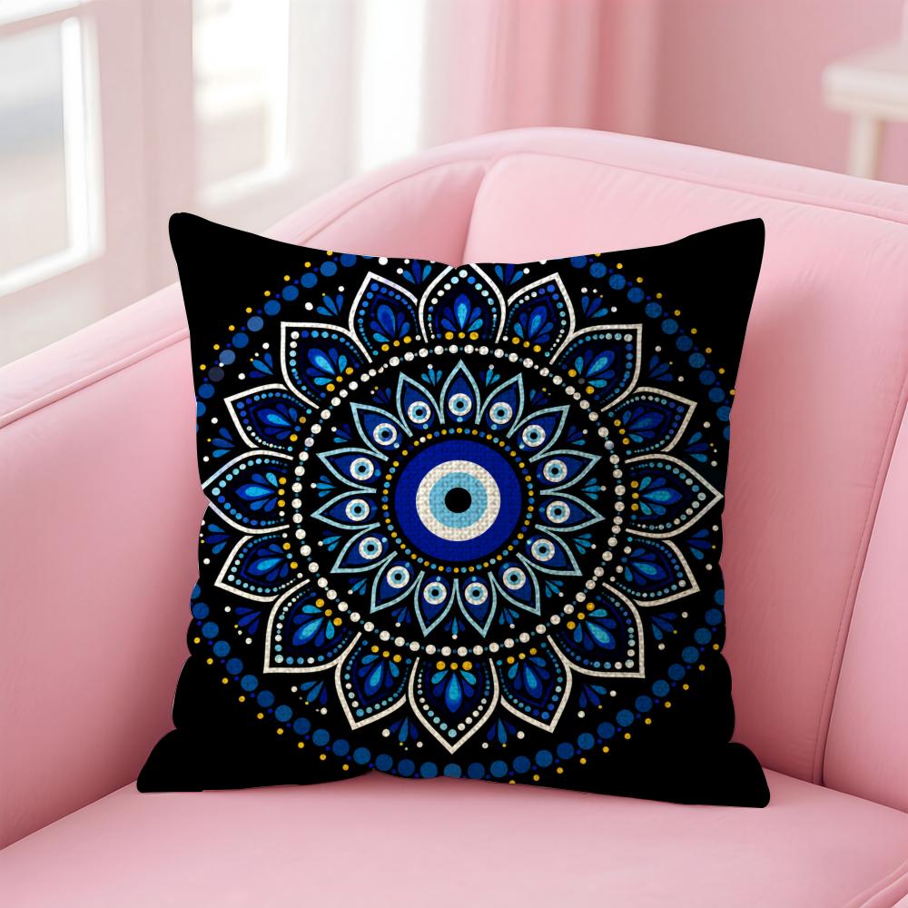 Eye Evil Blue Cushion Cover Natural Linen Organic Fabric DoubleSided Printing Sofa Home Decor Gift Pillow Case