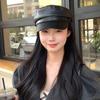 Korean Style Vintage Beret Hat Solid Color Retro Painter Cap Casual Pu Leather Berets  for Girls