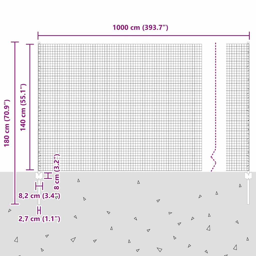 Сварная сетка с столбами 10 x 1,4 м (Ш х В)