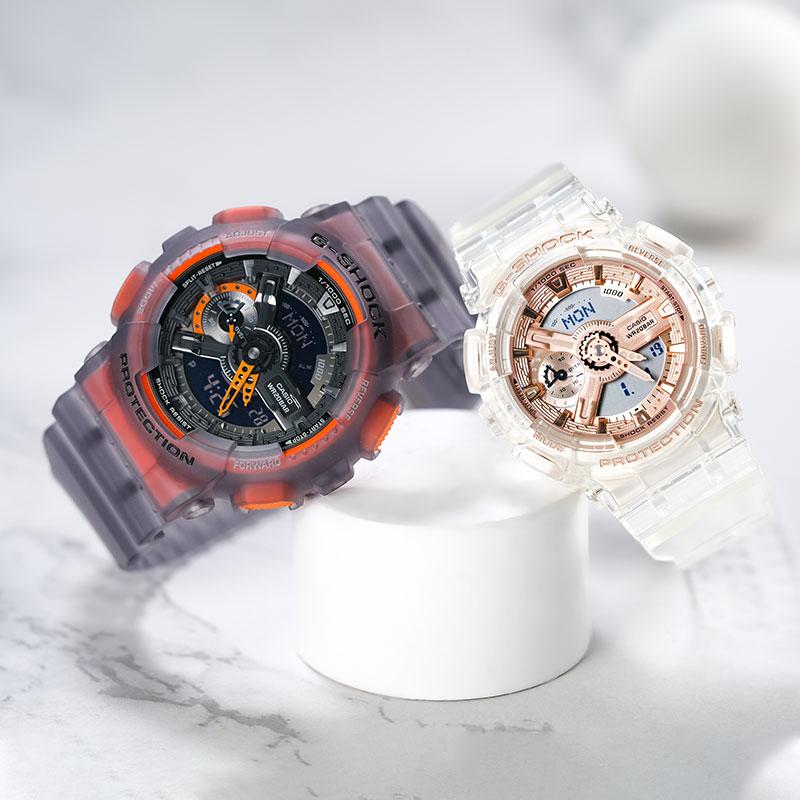 Casio Водонепроницаемый Механизм Прозрачный Кварцевый Механизм Ремешок из Смолы Японские и Корейские Часы Унисекс Черный Циферблат GA-110LS-1APRGMA-S110SR-7APR