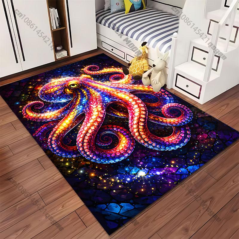 Vibrant octopus cosmic underwater scene carpet Yoga living room room decor children's crawling mat doormat area rug