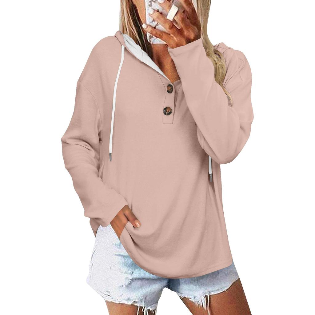 Women's Fashionable Casual Long Sleeved Solid Color Shoulder Hooded Top