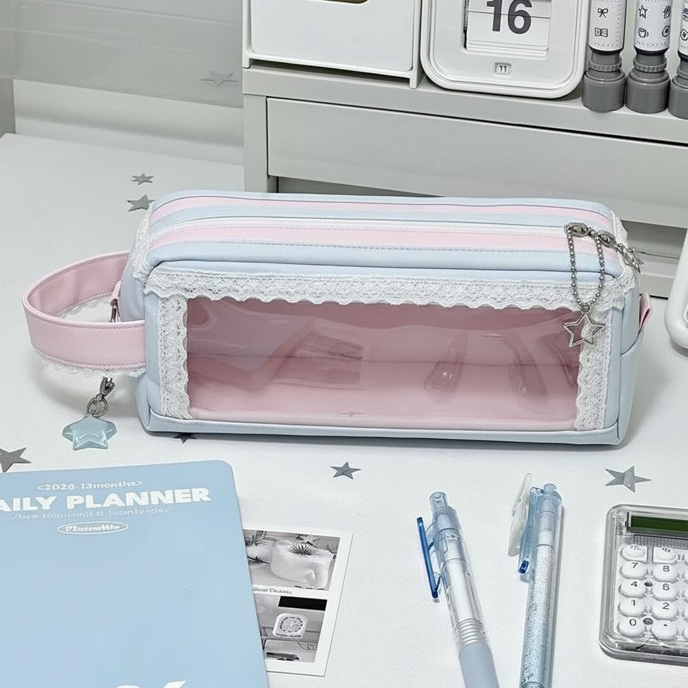 Large Capacity Pen Bag Polka Dot Design Pencil Pouch Kawaii Stationery Bag  School Office Supplies