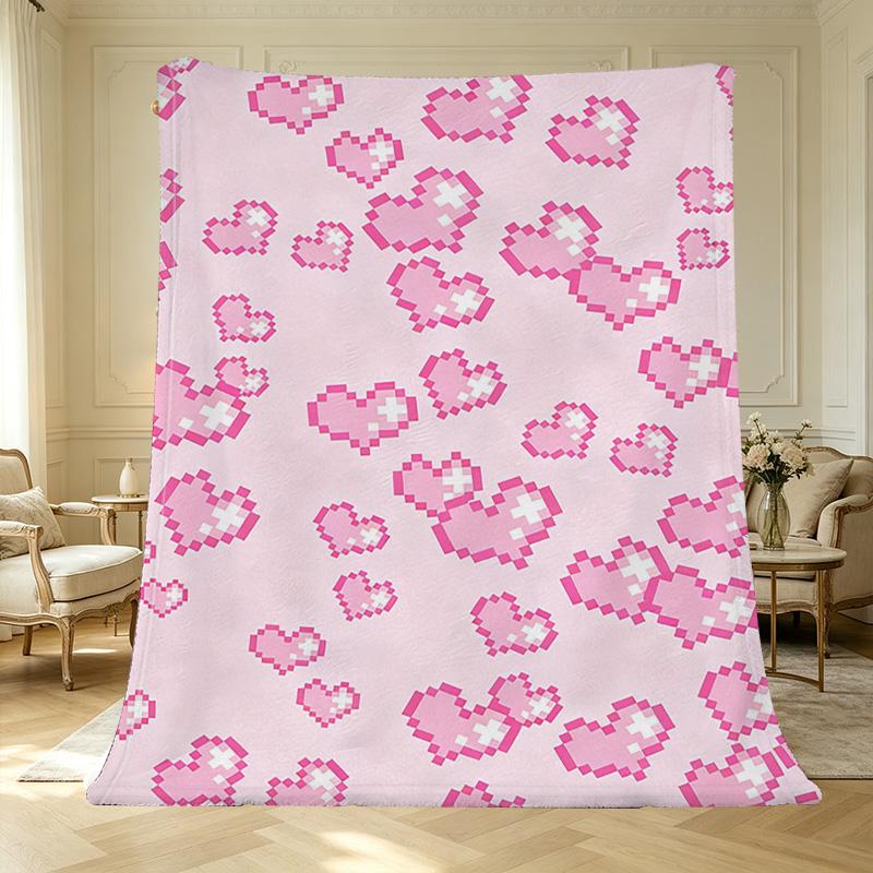 Soft Plush Flannel Blanket Cute Pixel Hearts, Single Size for Bedroom, No Shedding Warm Cozy Home Throw, Great for Halloween & Christmas