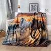 1pc Horses Sunset blanket Soft and Warm for Sofa Office Camping Travel Livingroom Great Gift for Friends and Family Comfortable