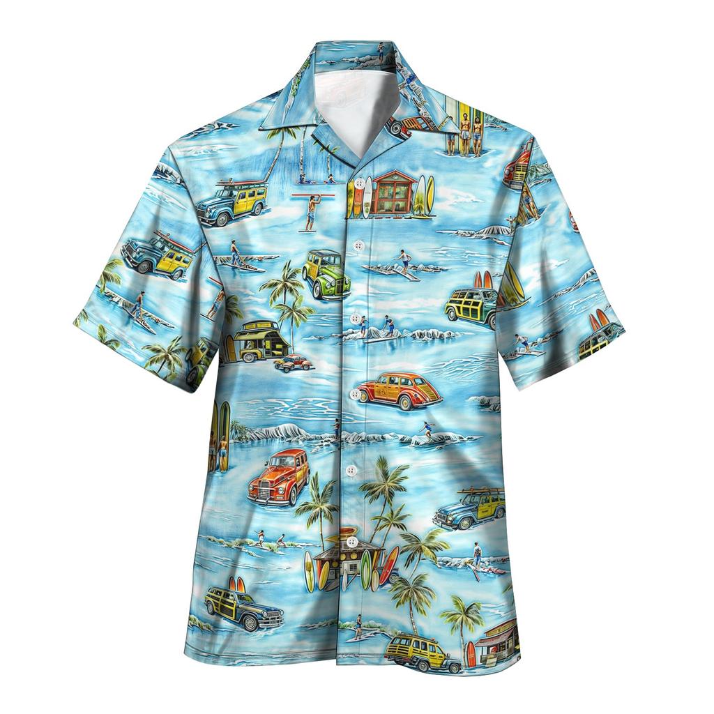 2025 Новая рубашка с принтом Tiki Shirt Men Hawaiian Shirts Mens Retro Mens Plus Size Shirt Casual Short Sleeve Beach Bloose Male Tops