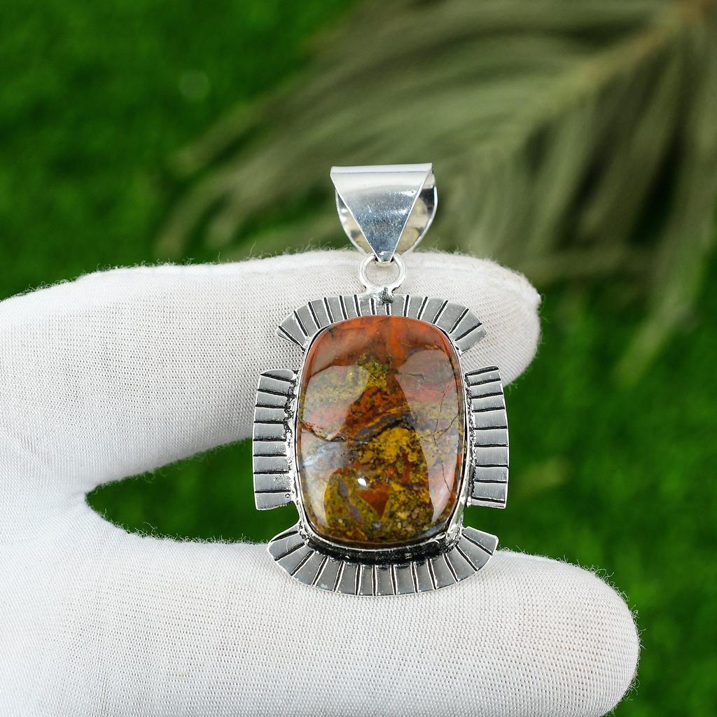 925 Sterling Silver Natural Seam Agate Anniversary Wedding Wife Pendant Jewelry
