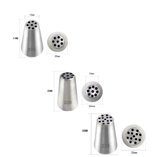 3-piece set of mounting nozzle, cream cake decoration nozzle, mochi pipe, and stainless steel mochi decoration baking tool