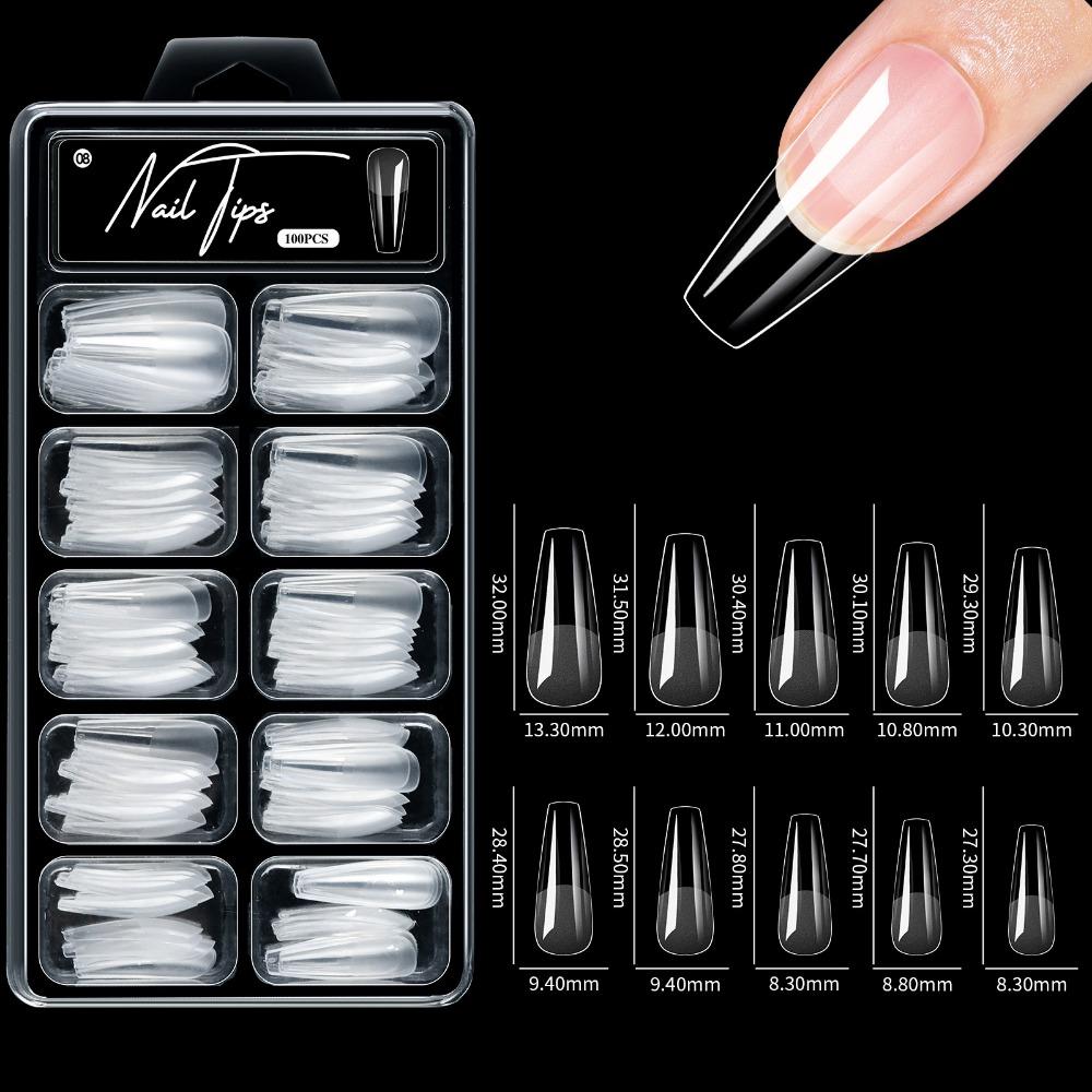 100 шт. Акриловые накладные ногти Миндаль Квадрат Предварительно запиленные Накладные ногти Нейл-арт Наращивание
