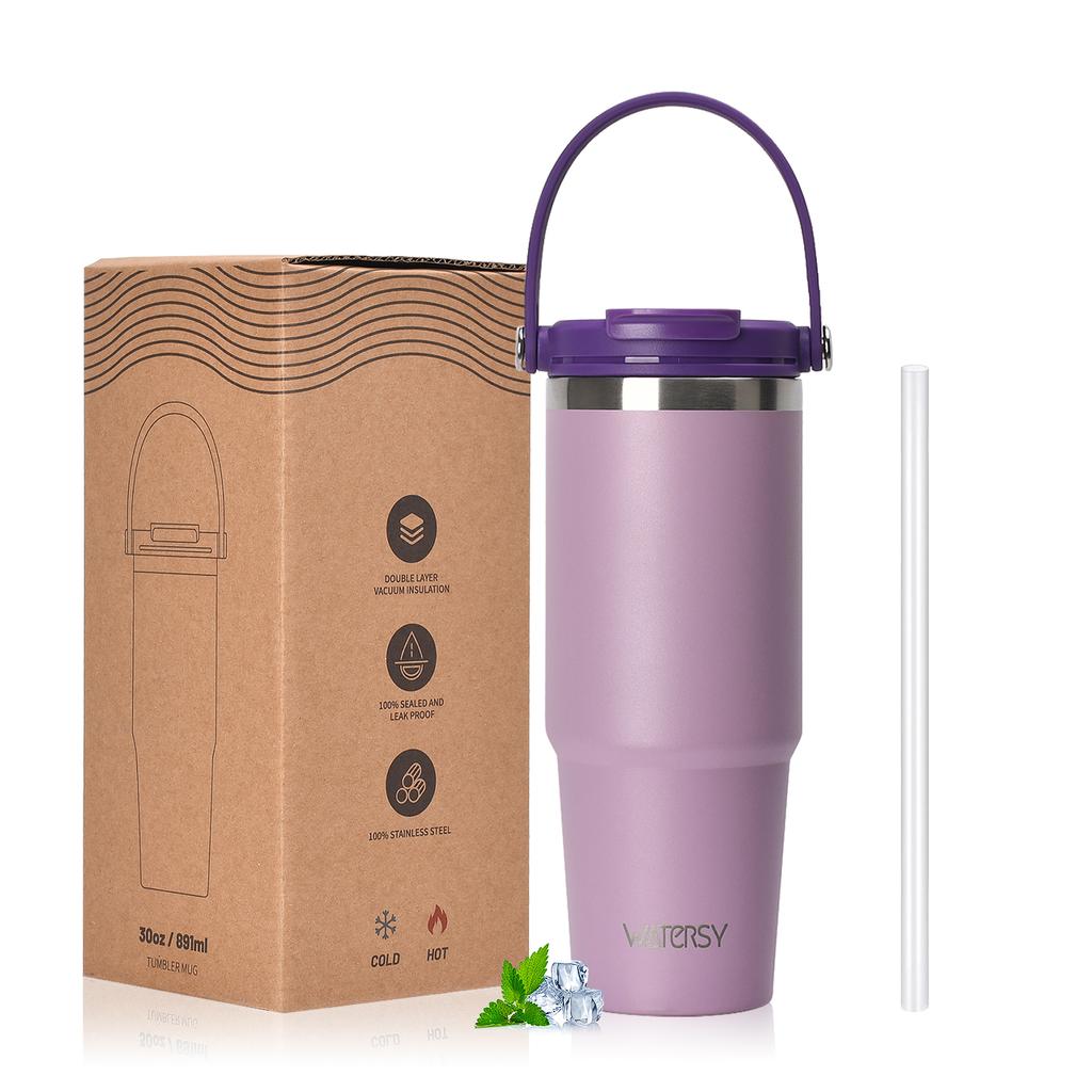 WATERSY 20/30/35oz Stainless Steel Tumbler Double Wall Vacuum Insulated Thermal Mug Large Capacity with Handle and Straw