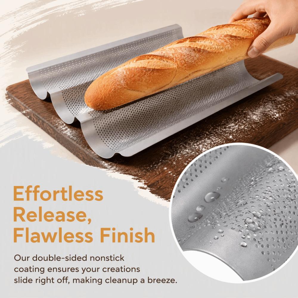 2PCS Nonstick Baguette Baking Pan Carbon Steel Bread Baking Tray New Baguette Mold  Bread Baking
