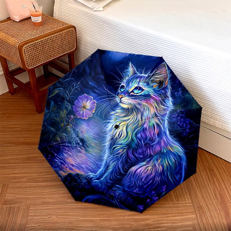 Узор 'Ночной кот', автоматический складной зонт, портативная и складная конструкция, 8 спиц, рождественский или праздничный подарок.