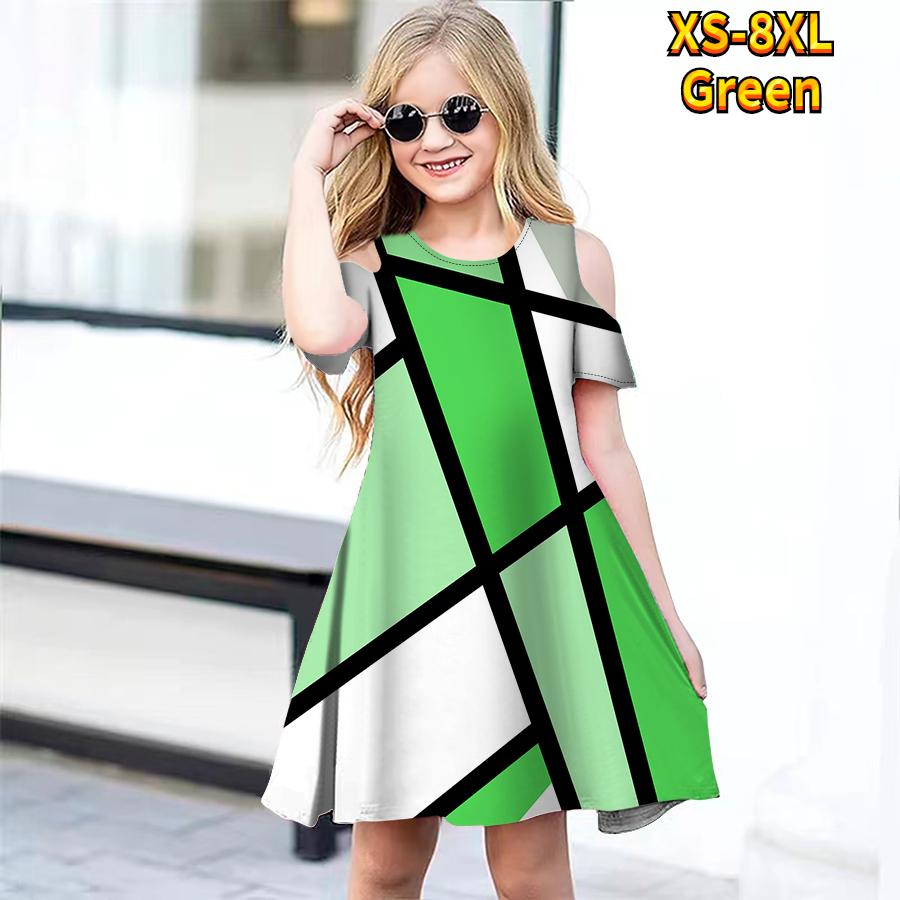 Платья с цветочным лоскутным сетчатым принтом для девочек, детское праздничное платье с открытыми плечами для девочек, платье принцессы, платье с короткими рукавами для девочек старше 4 лет