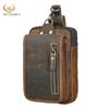 Luxury Real Leather Men Casual Design Vintage Small Hook Bum Bag Fanny Waist Belt Pack 7" Phone Pouch