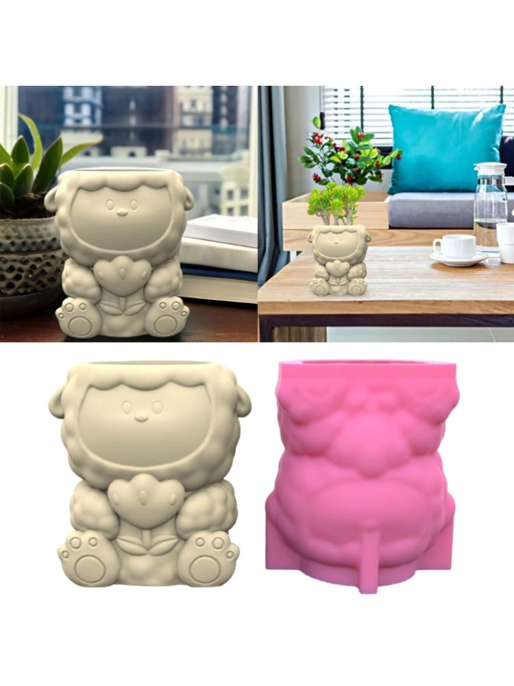 Sheep Flower Silicone Molds Lamb Flowerpot Epoxy Resin Casting Molds Candle Holder Resin Mold for Storage Box