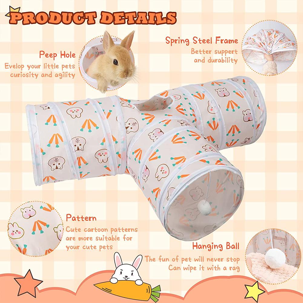 Suede T-shaped Tunnels Tubes Three-channel Foldable Hideout Pet Supplies Small Animal Tunnel Toys For Rabbits Guinea Pigs