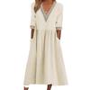 Women's Dress Large Size Loose Cotton Line Lace Collar Five-Sleeve Mid-length Dress