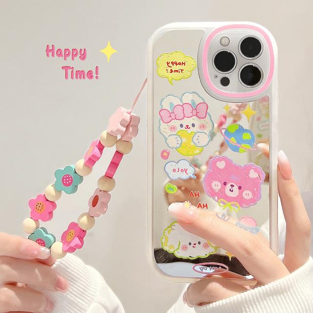 Зеркальный чехол с граффити Love Earth Happy Dog Bear для Iphone 11 12 Mini 13 Promax Xs Max X Xr 8 7 Plus Se2020, чехол для телефона с мультяшным рисунком