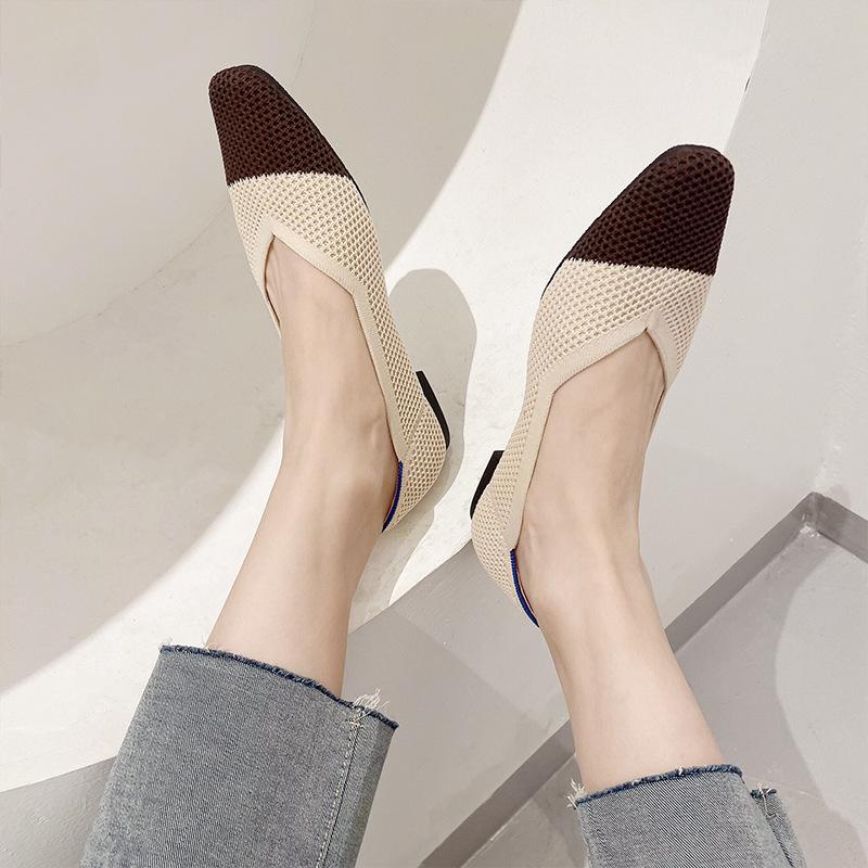 Женские повседневные туфли на плоской подошве Удобные прогулочные туфли на плоской подошве Балетки с острым носком Нескользящие трикотажные рабочие лоферы Легкие модельные туфли для женщин