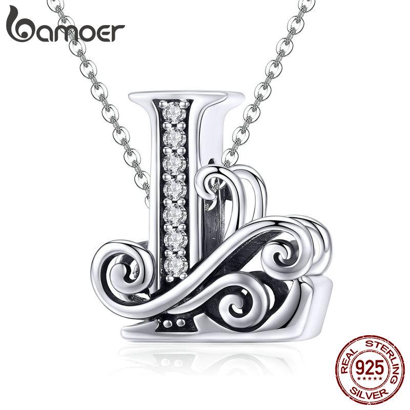 BAMOER из натурального стерлингового серебра 925 пробы, буква L, бусины с алфавитом, подвески, подходят для браслетов и браслетов, сделай сам