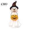 Cute Ghost Puppy Ornaments Halloween Dog Figurine, Wizard Hat Pumpkin Resin Statue, Tabletop Decor Window for Entryway Bar Party, Lovely Holiday Gift
