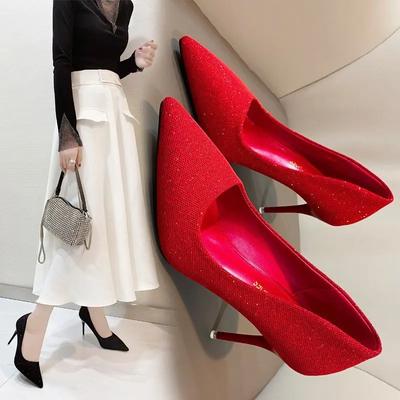 Свадебные туфли на высоком каблуке Новые сексуальные туфли на узком каблуке с заостренным носком Модные туфли на высоком каблуке Женская обувь