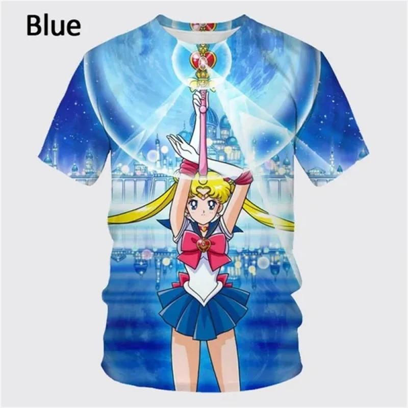 Футболка с коротким рукавом для девочек в стиле аниме «Сейлор Мун» с 3D-принтом, повседневная, с круглым вырезом, детская, унисекс, с коротким рукавом