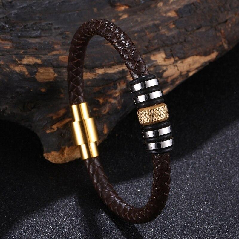 New Luxury Genuine Leather Bracelet Combination 3 Colors Men Bracelets Woven Bracelet Men Birthday Gift