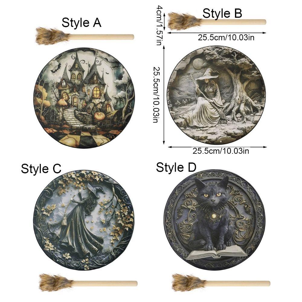 Ручной работы Шаманский барабан на Хэллоуин с палочкой Ручной барабан Декоративные барабаны на Хэллоуин Хэллоуин