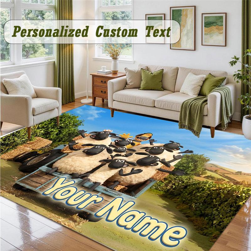 Crystal Velvet Square Rug Custom NameShaun the Sheep Pattern Non Slip Home Floor Decor Rug