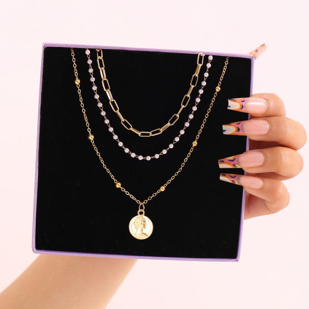 iF ME Vintage Pearl Multilayer Butterfly Necklace Gold Color Pendant Choker Chain Women Jewelry Accessories[No Box]