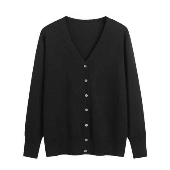 Women Sweater Coat V-neck Long Sleeve Single Breasted Knitting Sweater Solid Color Ribbed Trim Warm Knitted Cardigan