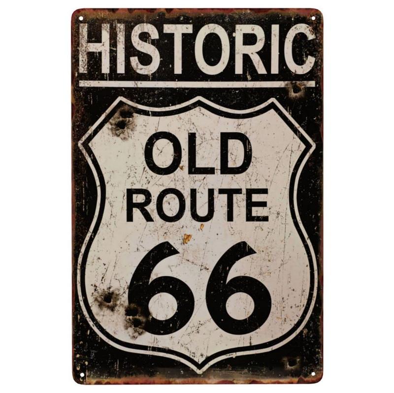 Винтажные Исторические Старые Дорожные Знаки Route 66 Металлические Жестяные Вывески Настенное Искусство Ретро Постер для Баров Ресторанов Кафе Клубов Табличка Домашний Мужской Уголок Настенный Декор