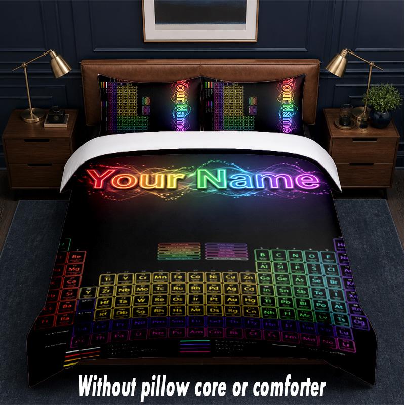 Neon Theme Custom Text Or Name 3Pcs Bedding Set,1 Flat Sheet & 2 Pillowcases Personalized Home Bedding