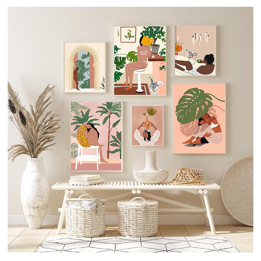 Иллюстрация, настенная живопись на холсте, плакаты на скандинавскую тему и принты, настенная картина для декора гостиной, абстрактная мода, винтажная девушка