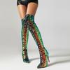 Fashion Women's New Fashionable Nightclub Style Pointed High Heel Large Sequin Lace Up Boots High Leg Over Knee Long Boots