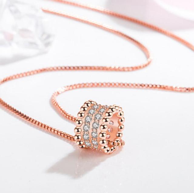 925 Sterling Silver New Woman Fine Jewelry High Quality Crystal Zircon Round Rose Gold Pendant Necklace Length 45CM