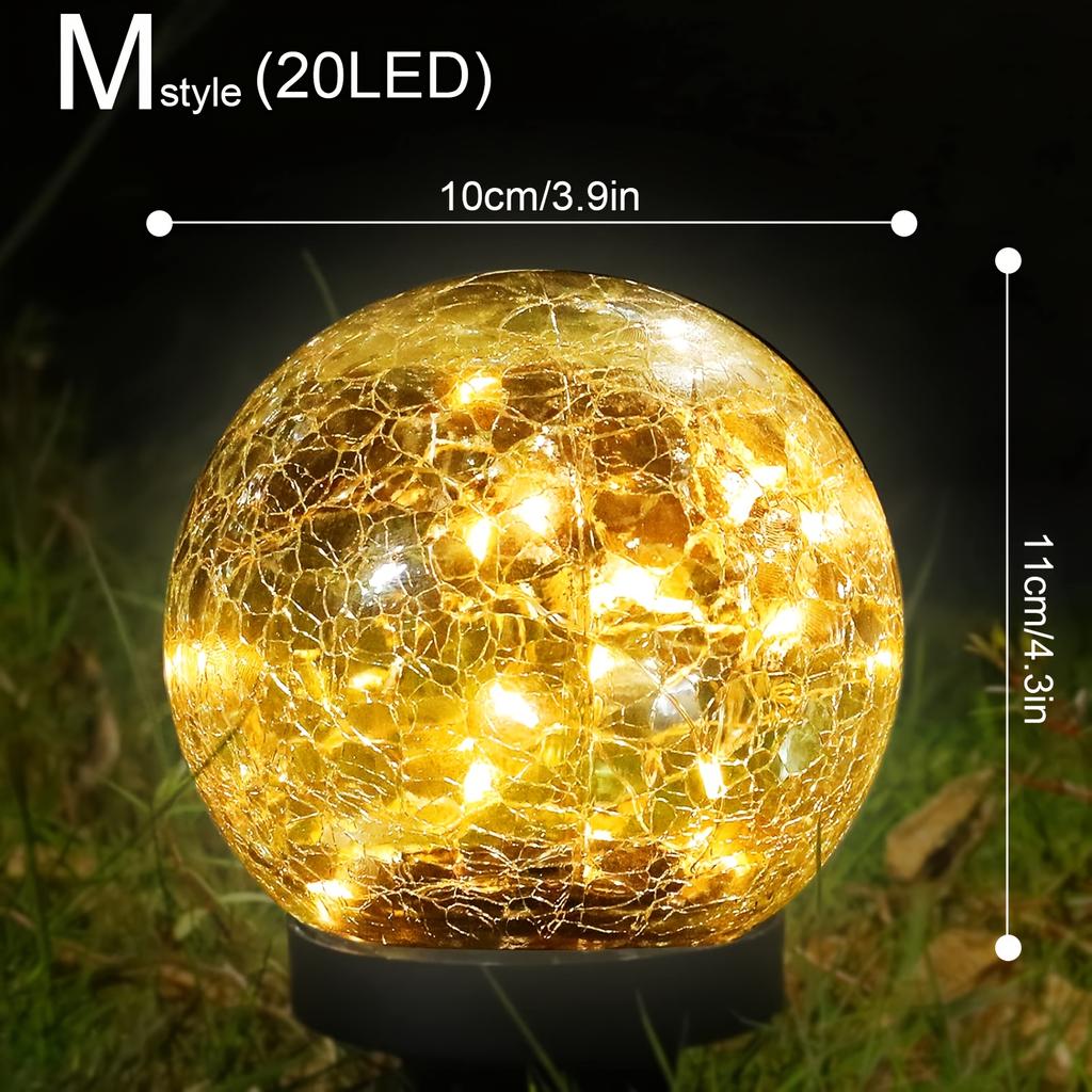 Solar Garden LED Glass Globe Lights, Cracked Glass Decorative Lights, Outdoor Waterproof, For Patio Lawn Gazebo Tabletop Holiday Event Decoration