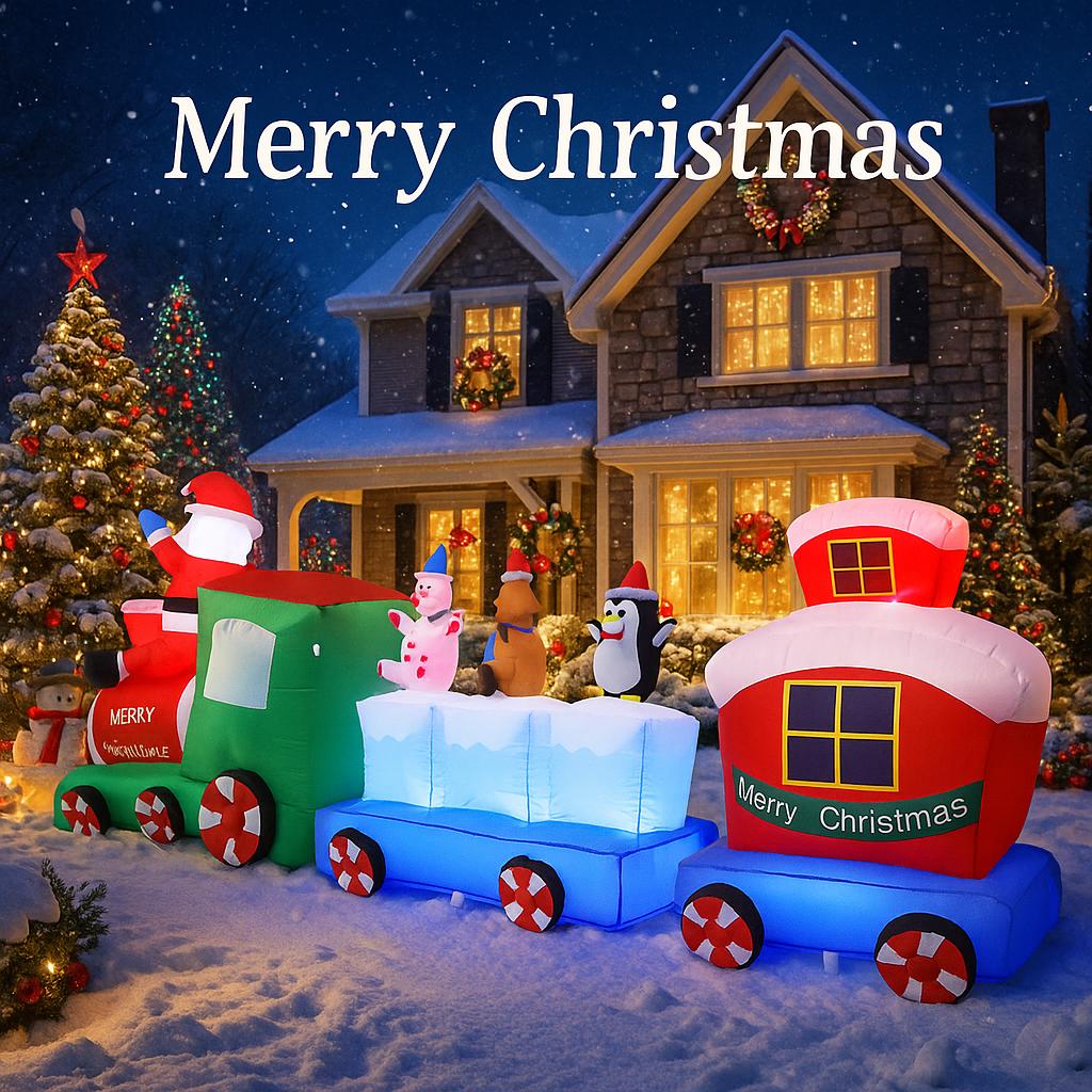 8.85FT Christmas Inflatable Toys LED Train Decoration Santa Claus Friends Supplies Home Ornament Festive Gift Xmas Yard Decor
