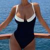 Women Sexy Monokini Patchwork Color Backless One Piece Swimsuit Underwire Support Sling Bathing Suit Beachwear