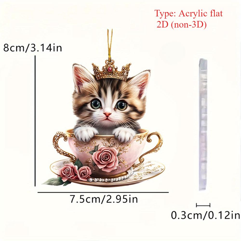 Cat and Dog Pendant, Acrylic Flat 2D Keychain, Car Rearview Mirror Pendant, Backpack Pendant, Valentine's Day, Christmas, Birthday Gift.