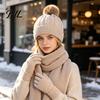 Soft Acrylic Cold Weather Gear Winter Hat Scarf Gloves Set, Knitted Pom Warm Thermal Full Coverage Warmth Set Gloves, Solid Color Cozy Knit