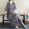 2024 Plus Size Summer Dress Beach Women V-Neck Striated Print Holiday Linen Loose Maxi Dresses