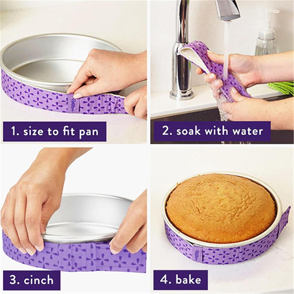 Growtail 4 Pcs Bake Even Strip,Cake Pan Strips, Cake Pan Dampen Strips, Super Absorbent Thick Cotton,Keeps Cakes More Level and Prevents Crowning