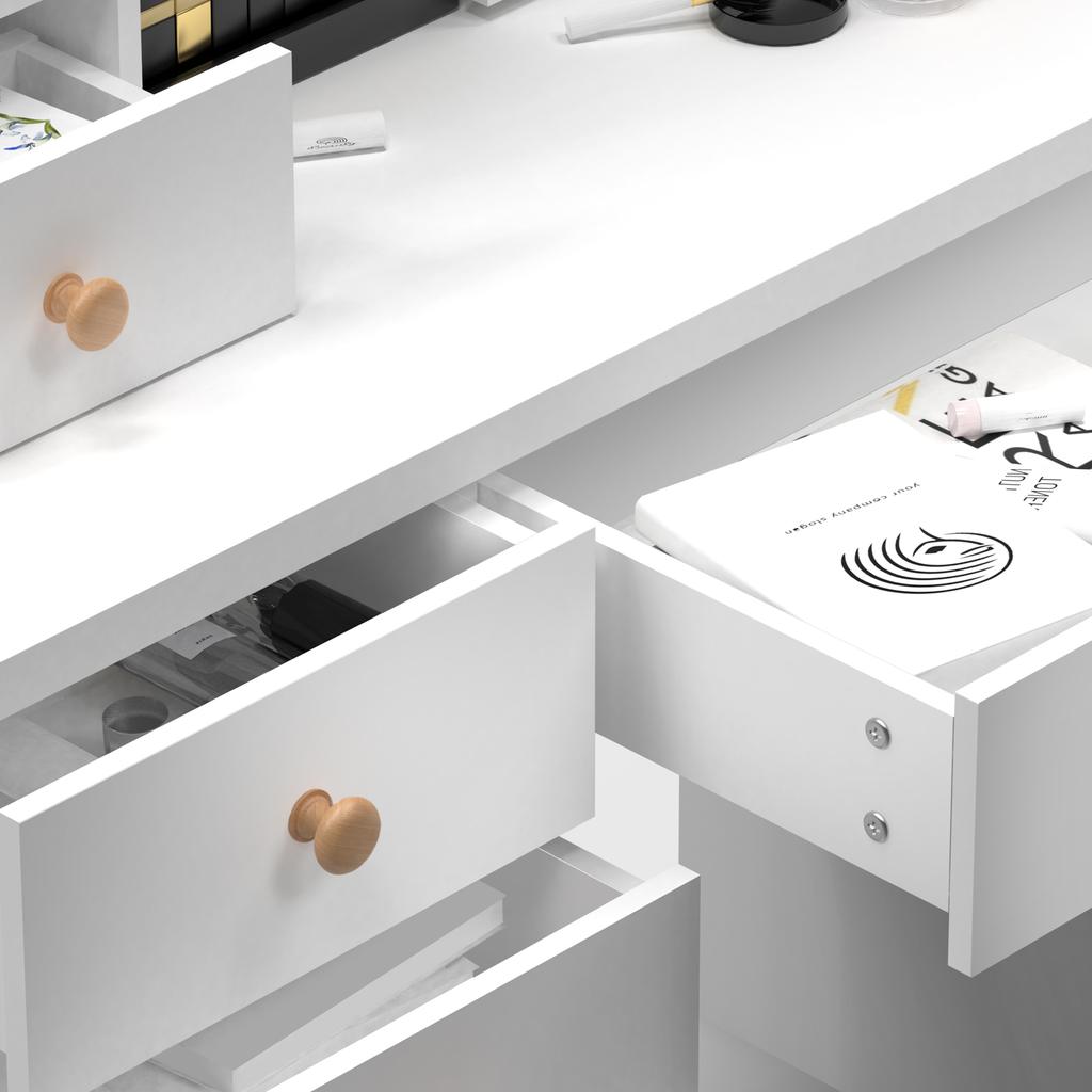 Vanity White Dressing Table with Sliding Mirror & Stool 4 Drawers Home High-end Bedroom Dressing Cabinet Integrated Small Apart