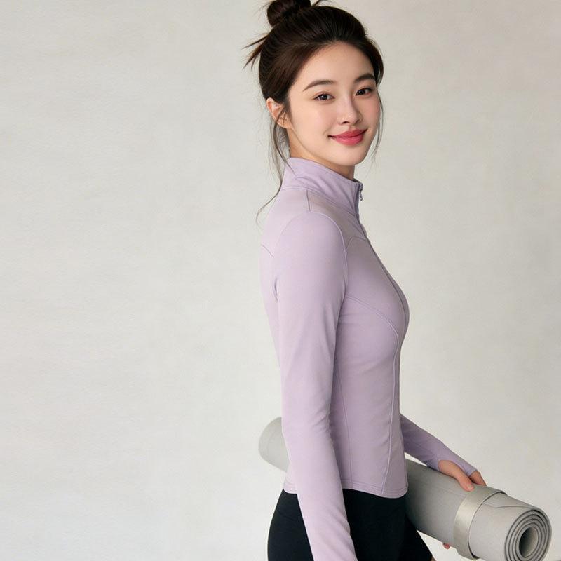 Sunscreen clothing, running sports jacket, women's Pilates yoga clothing, stand-up collar zipper, quick-drying and breathable, fitness training, outer