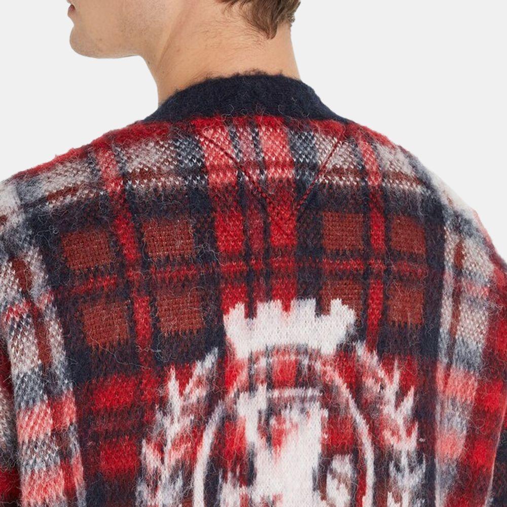 Tommy Hilfiger Plaid V-Neck Single-Breasted Long Sleeve Knit Sweater Men sweater Red MW0MW32293-0QJ