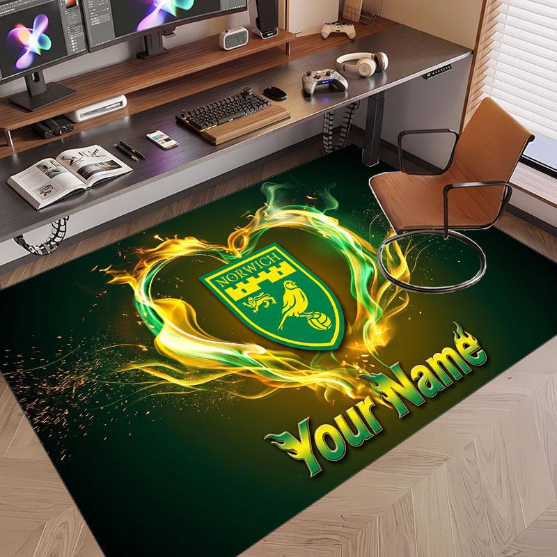 Custom Rug Norwich City Pattern Print Name Text Soft Non‑Slip Floor Carpet for Home Indoor Decoration
